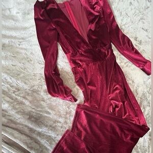 Chic Red Velvet Jumpsuit